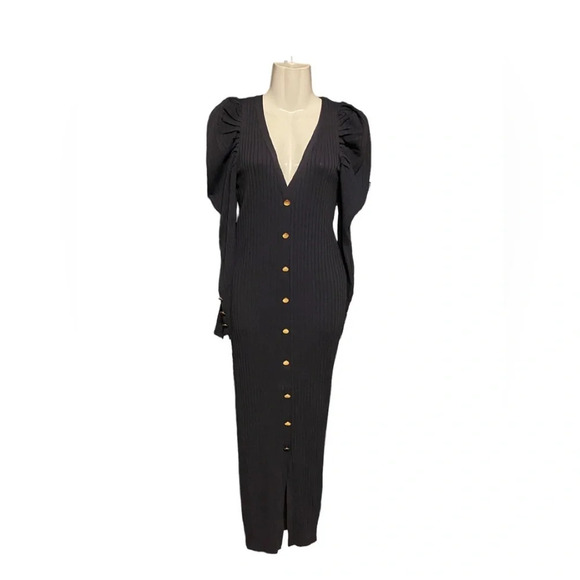 Zara Gold Button Ribbed Knit Dress - Picture 3 of 11